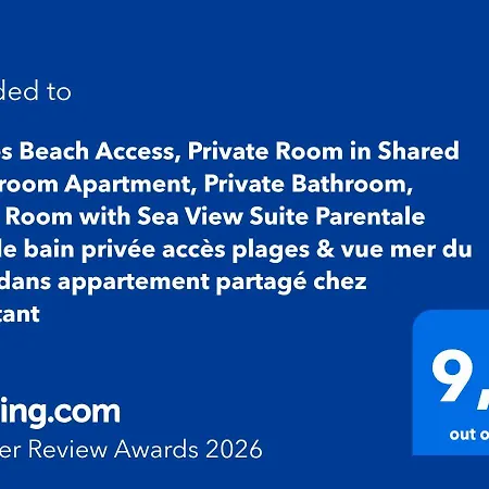 Access, Private In Shared 3-bedroom Apartment, Private Bathroom, Living With Sea View Parentale Salle De Bain Privee Acces Plages & Vue Du Salon Dans Partage Privatunterkunft Cannes